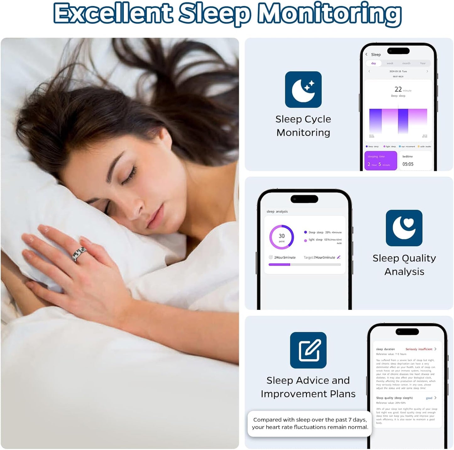 Smart Health Tracking Ring with Sleep Monitoring, Heart Rate Measurement, Waterproof Design, Activity Tracking, Air Gesture Control, 7-Day Battery Life, Compatible with iOS and Android (Stylish Silver #8)