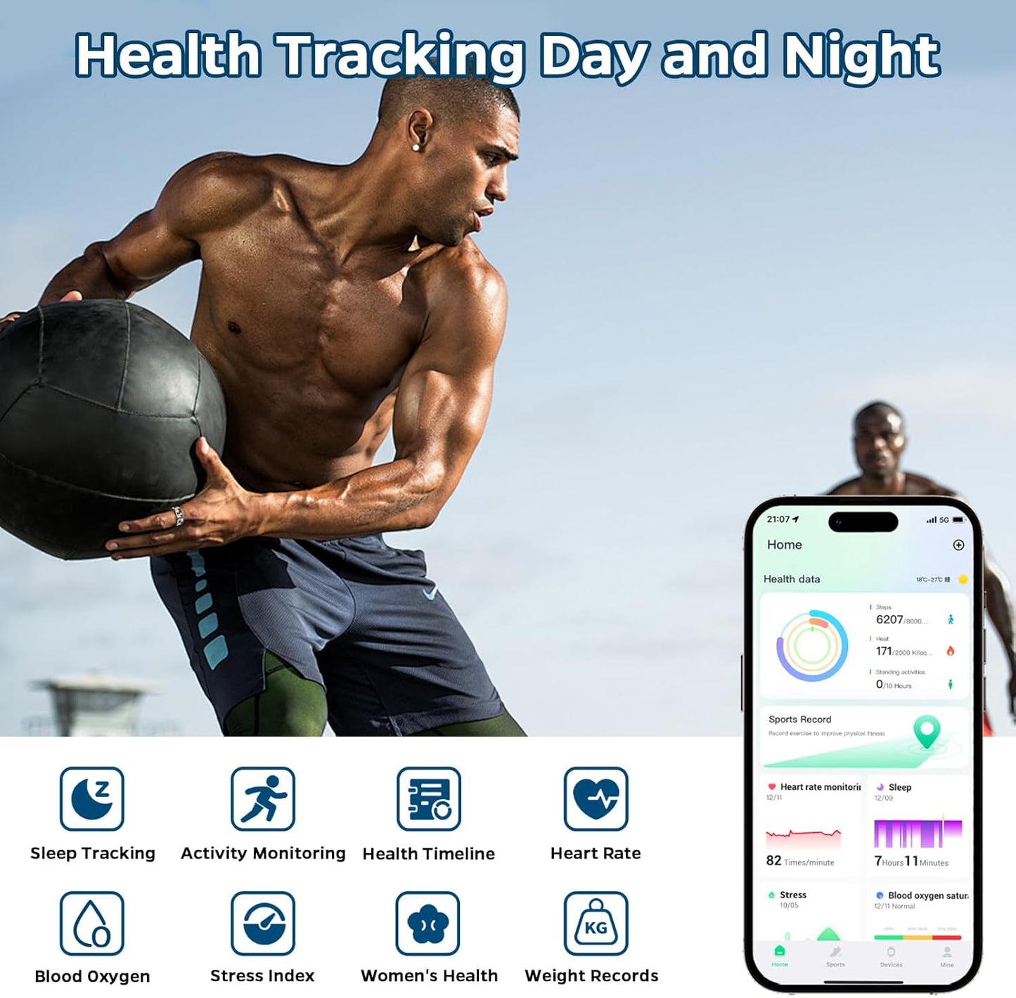 Smart Health Tracking Ring with Sleep Monitoring, Heart Rate Measurement, Waterproof Design, Activity Tracking, Air Gesture Control, 7-Day Battery Life, Compatible with iOS and Android (Stylish Silver #8)