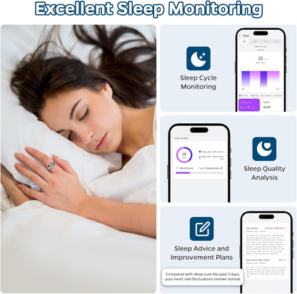 Smart Health Tracking Ring with Sleep Monitoring, Heart Rate Measurement, Waterproof Design, Activity Tracking, Air Gesture Control, 7-Day Battery Life, Compatible with iOS and Android (Stylish Silver #8)