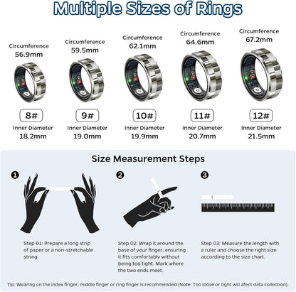Smart Health Tracking Ring with Sleep Monitoring, Heart Rate Measurement, Waterproof Design, Activity Tracking, Air Gesture Control, 7-Day Battery Life, Compatible with iOS and Android (Stylish Silver #8)